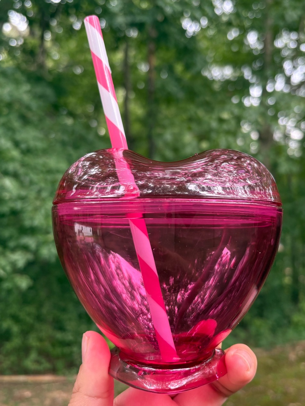 Pink Heart-Shaped Tumbler with Striped Straw